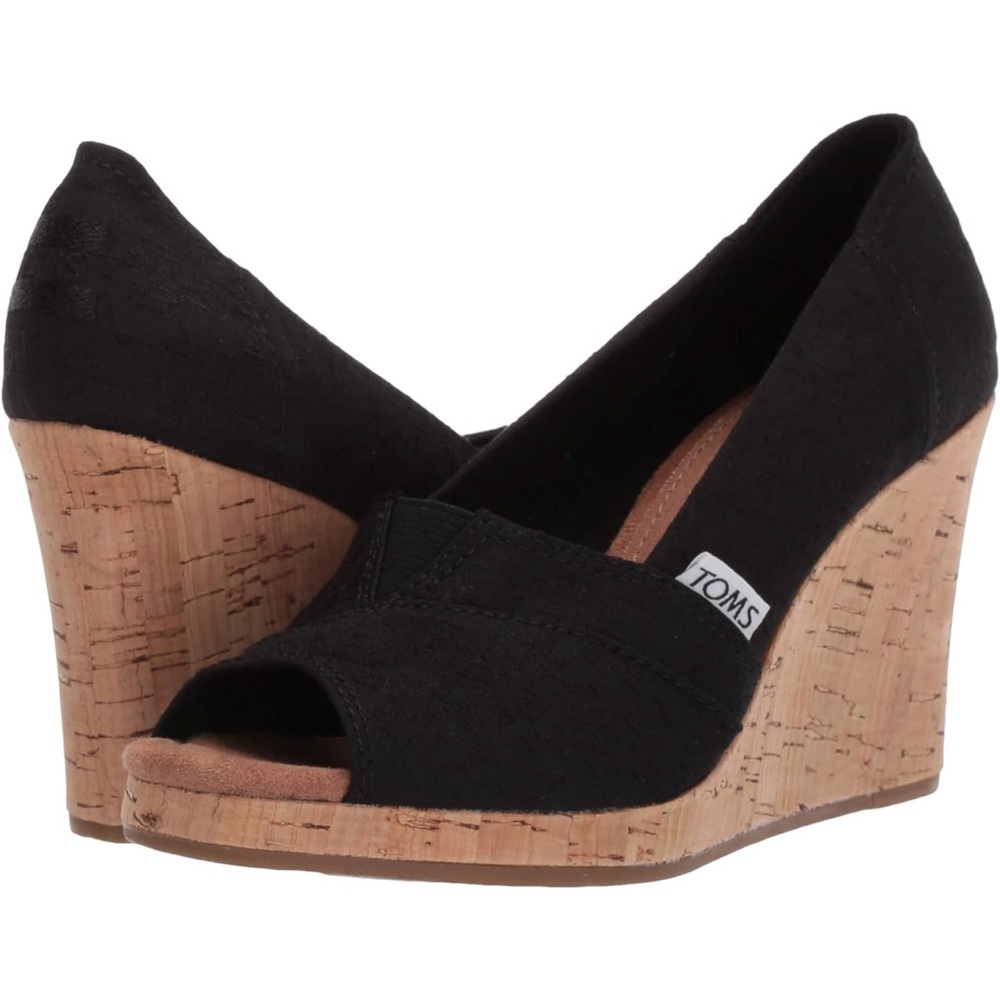 Black open toe wedges | Toms casual sandals